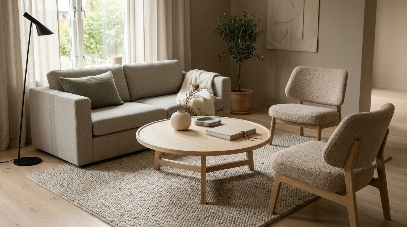 31.49-Inch Round Ash Wood Coffee Table for Modern Rooms