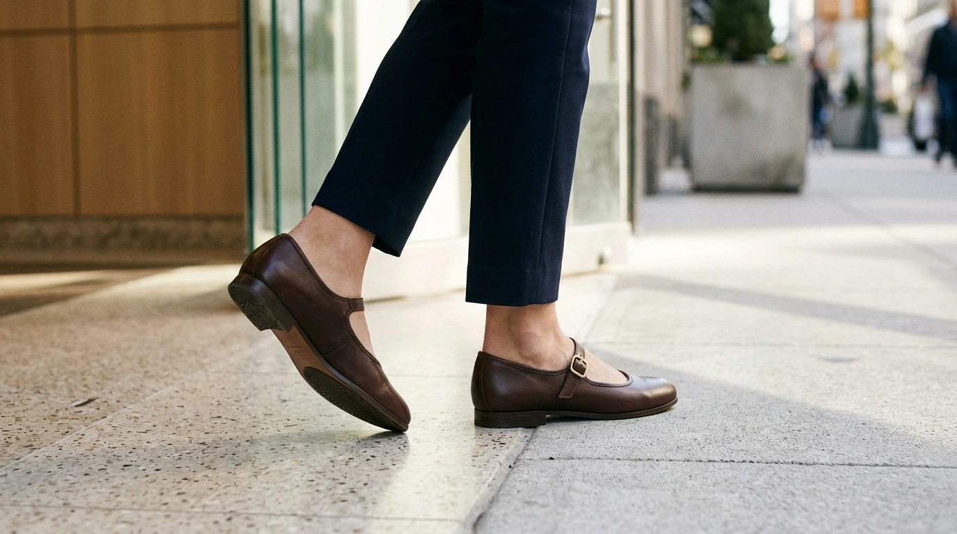 Genuine Leather Mary Jane Flats: Round Toe & Buckle Fit