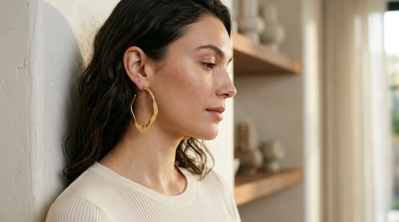 Vintage Gold Irregular Curve Hoop Earrings: Sculptural Style