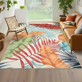 Colorful Tropical Plant Area Rug: Styling, Size & Care